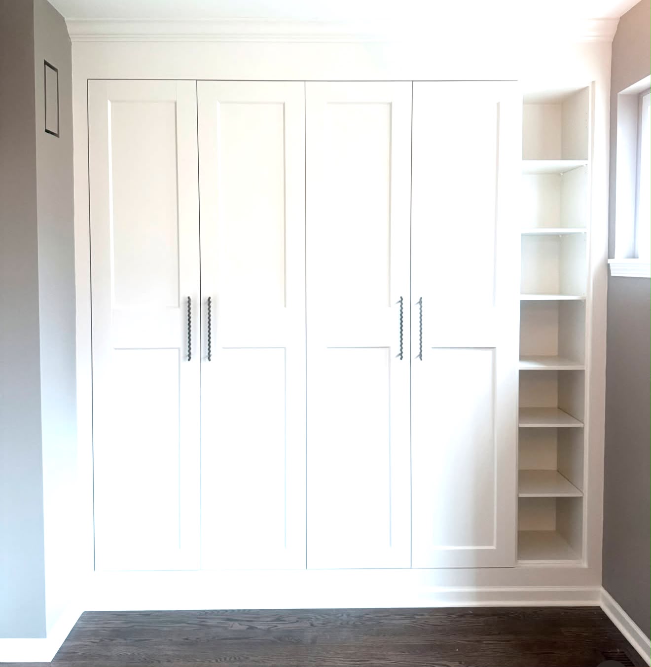 After photo of finished white built-in wardrobe and shelving
