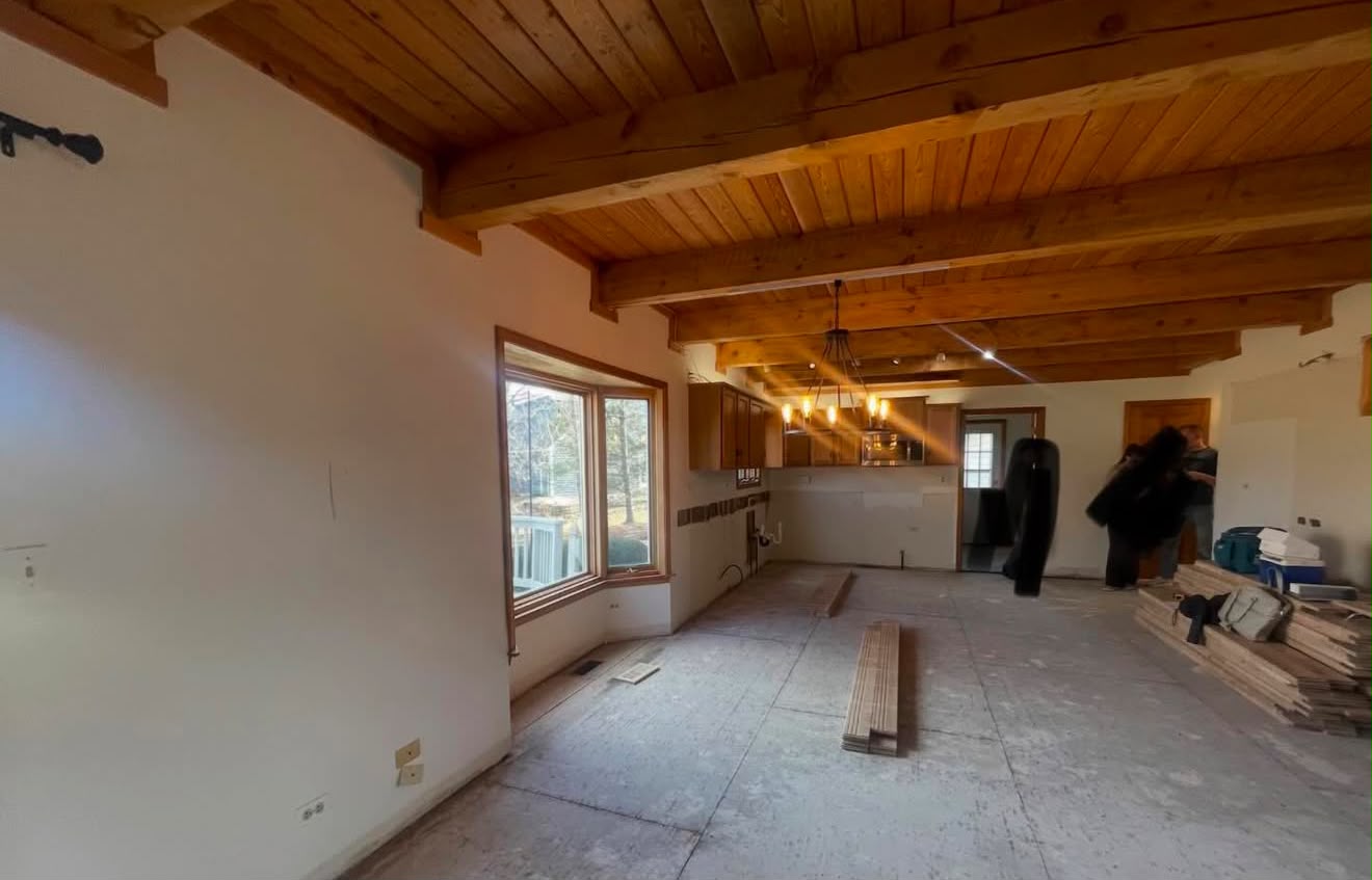 Before photo of an unfinished kitchen renovation space